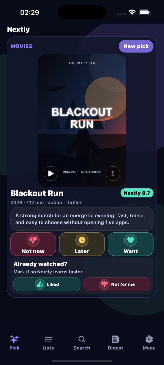 TheNextly mobile screen